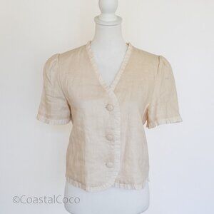 Fore 100% Linen Top Size M Button Front Cropped Casual Relaxed Resort Minimalist